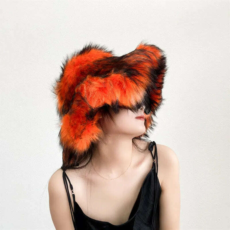 Winter Warm Faux Fur Bucket Hats For Women Girl Big Faux Fur Fluffy Luxury Plush Fisherman Caps Fashion Outdoor Ski Hat - KIMLUD