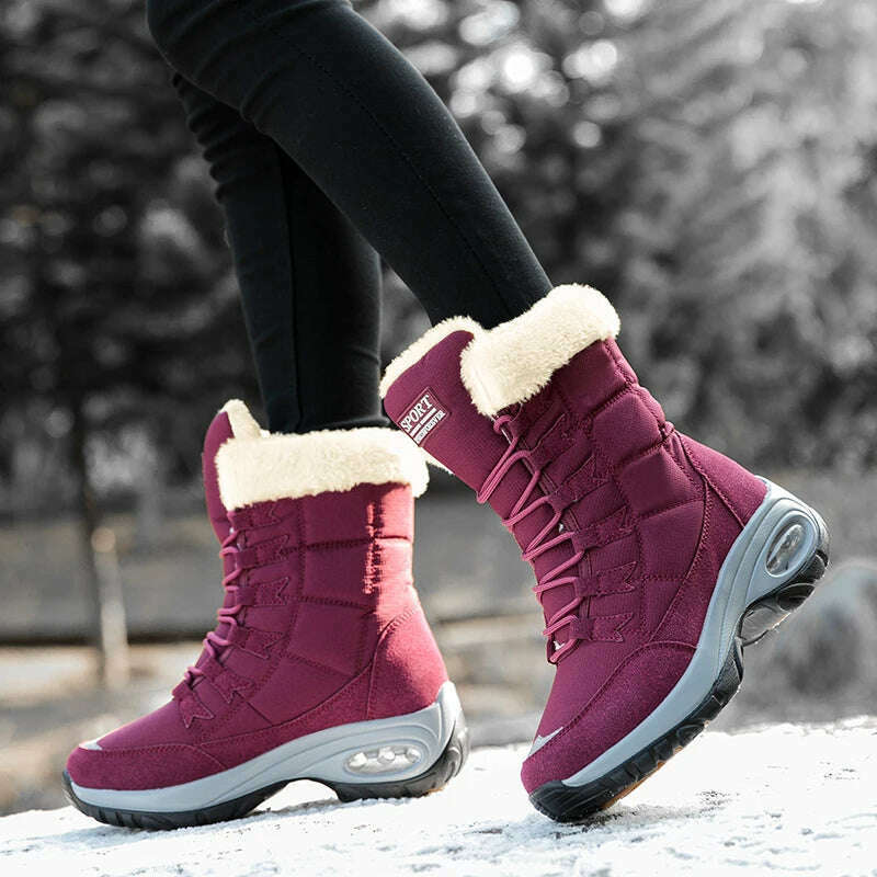 Winter Women Boots Platform Shoes Keep Warm Thigh High Snow Boots Outdoor Ladies Slip on Comfortable Waterproof Fur Femme Boots - KIMLUD