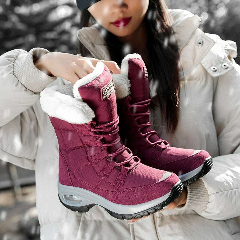 Winter Women Boots Platform Shoes Keep Warm Thigh High Snow Boots Outdoor Ladies Slip on Comfortable Waterproof Fur Femme Boots - KIMLUD