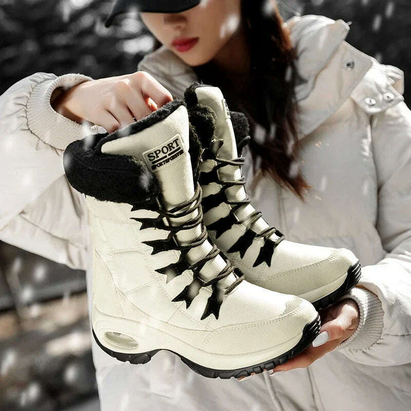 Winter Women Boots Platform Shoes Keep Warm Thigh High Snow Boots Outdoor Ladies Slip on Comfortable Waterproof Fur Femme Boots - KIMLUD