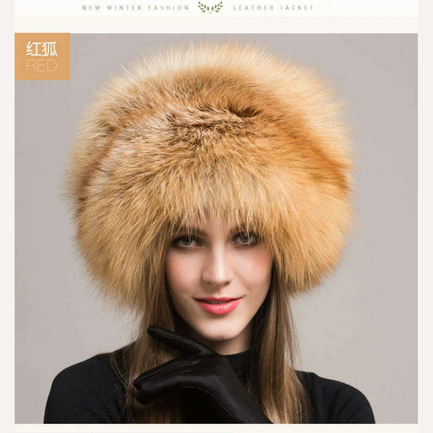 KIMLUD, Winter Women Fashion Real Fur Hat Natural Fox Fur Hats Headgear Russian Outdoor Cap Ladies Thicken Warm Fur Caps, KIMLUD Womens Clothes