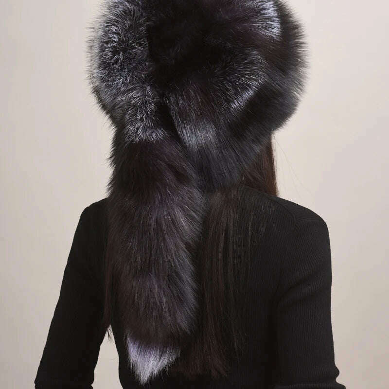 Winter Women Fur Cap Real Genuine Natural Fox Fur Hats Headgear Russian Outdoor Girls Beanies Cap Ladies Warm Fashion Bomber Hat - KIMLUD