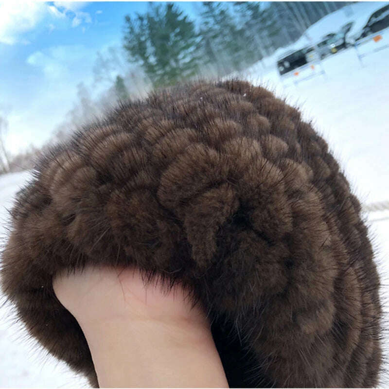KIMLUD, Winter Womens Mink Fur Hats Natural Real Fur Knitted Cap Fashionable Fluffy Ladies Genuine Fur Beanie Female Black Fur Caps, KIMLUD Womens Clothes