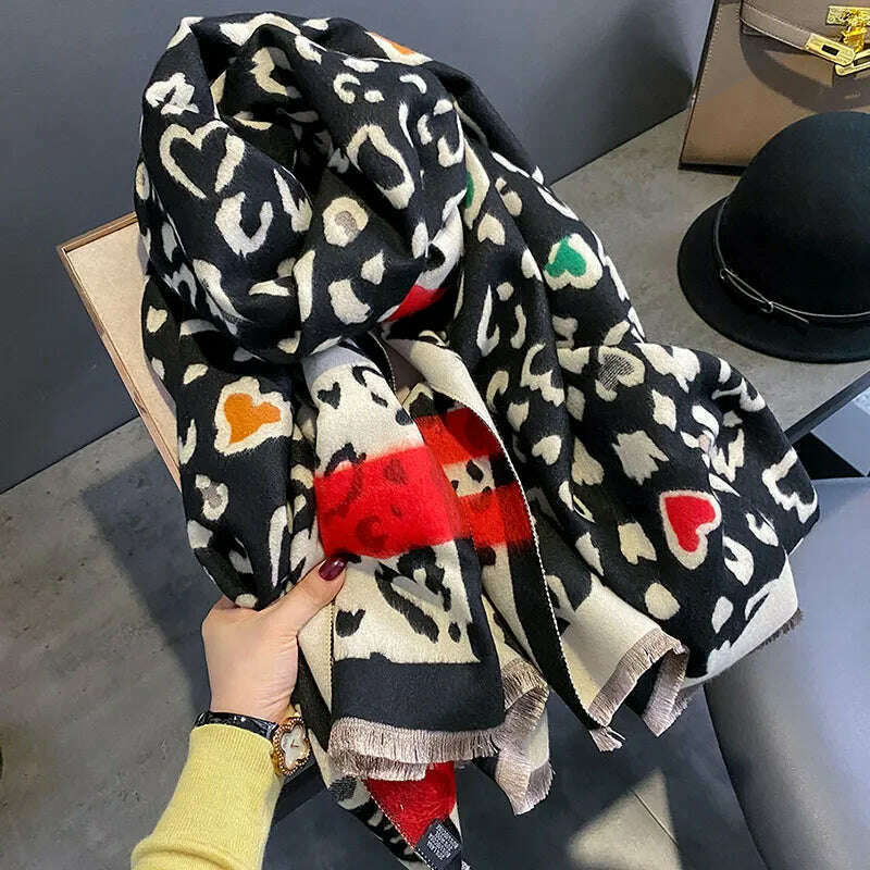 KIMLUD, Winter Women's Scarf Luxury Design Double sided Cashmere Feel Leopard Scarf Warm Scarf Shawl, KIMLUD Womens Clothes