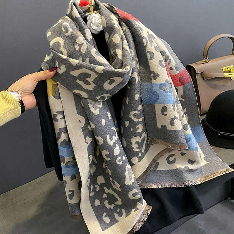 KIMLUD, Winter Women's Scarf Luxury Design Double sided Cashmere Feel Leopard Scarf Warm Scarf Shawl, 1, KIMLUD Women's Clothes