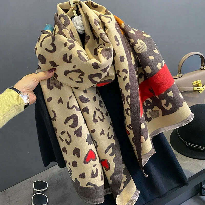 Winter Women's Scarf Luxury Design Double sided Cashmere Feel Leopard Scarf Warm Scarf Shawl, 2, KIMLUD Women's Clothes