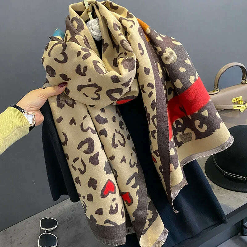 KIMLUD, Winter Women's Scarf Luxury Design Double sided Cashmere Feel Leopard Scarf Warm Scarf Shawl, KIMLUD Womens Clothes
