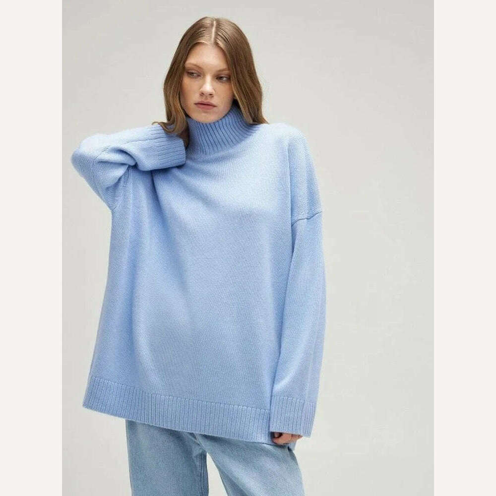 KIMLUD, Winter Women's Turtleneck Oversize Sweater Pullover Female Vintage Jumper Solid Warm Knitted Sweater Soft 2023 White Green, Blue / S, KIMLUD APPAREL - Womens Clothes