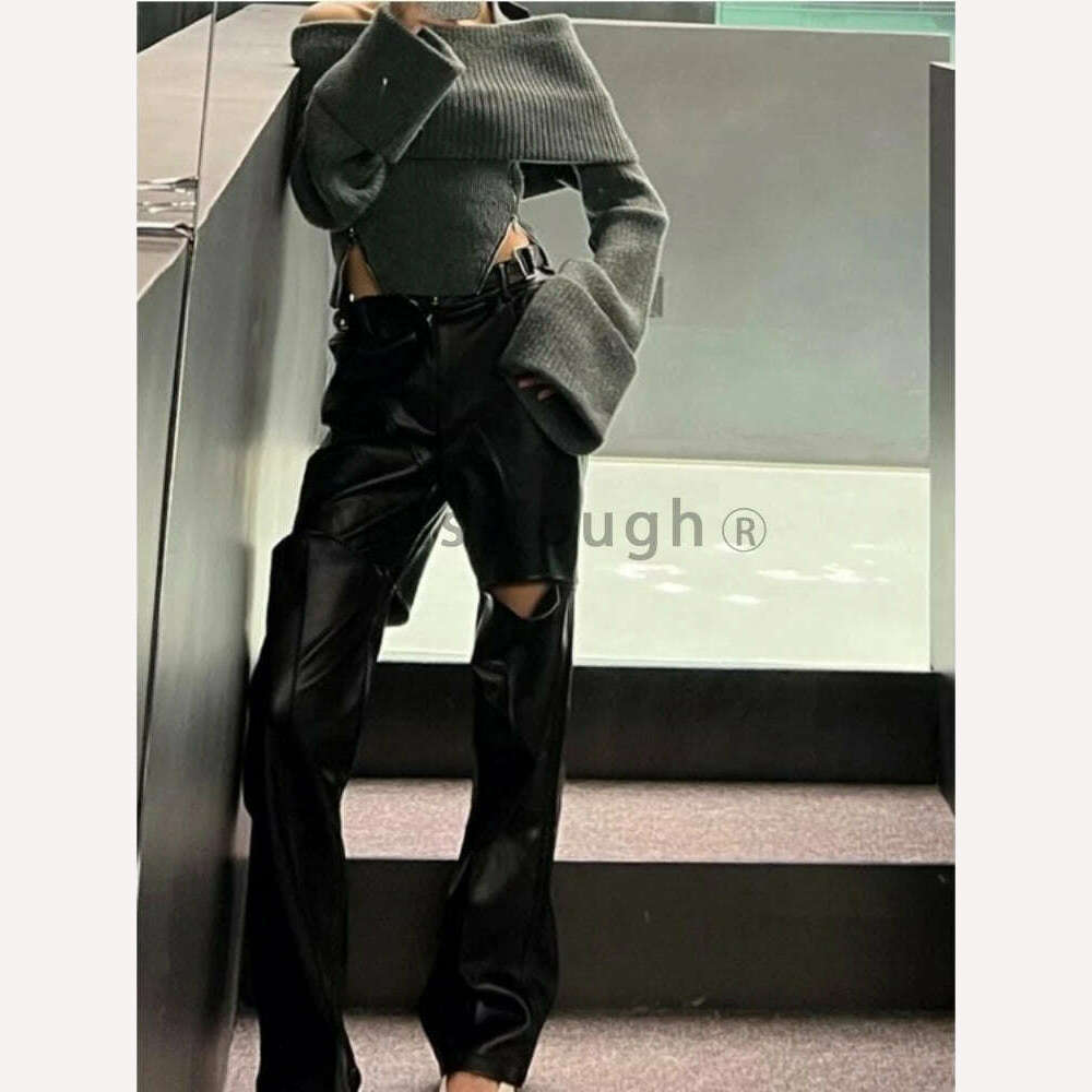 KIMLUD, Winter Y2k Elegant Knitted Pullovers Women Slash Neck Vintage Sexy Chic Sweaters Female Korean Fashion Slim Zipper Tops 2023 New, KIMLUD Women's Clothes