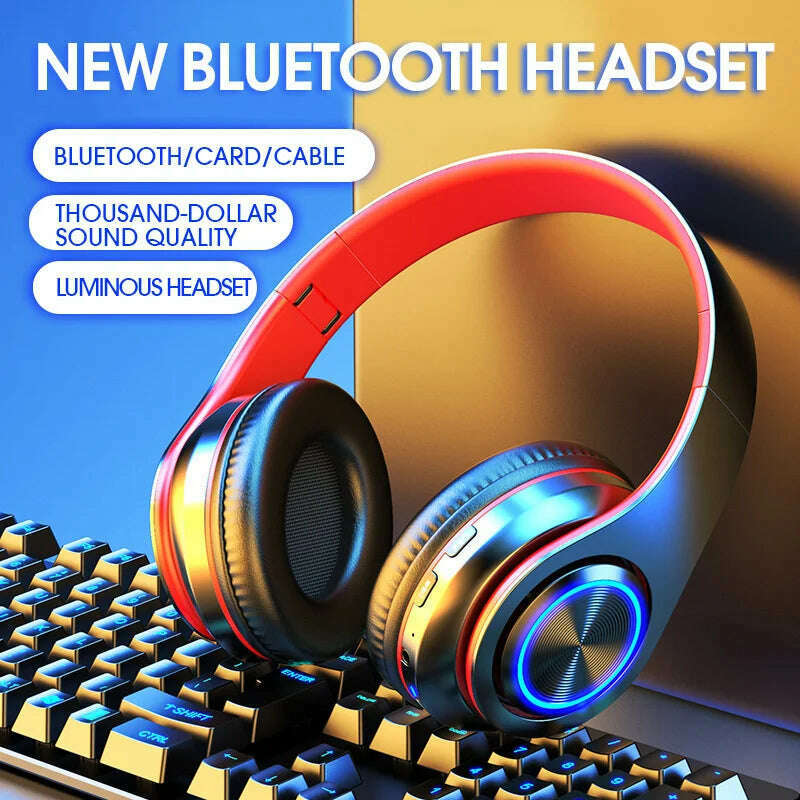 KIMLUD, Wireless Bluetooth Headset Foldable Headphones HiFi Stereo Earphone With Mic Support SD Card FM For Xiaomi Iphone Sumsamg Phone, KIMLUD Womens Clothes