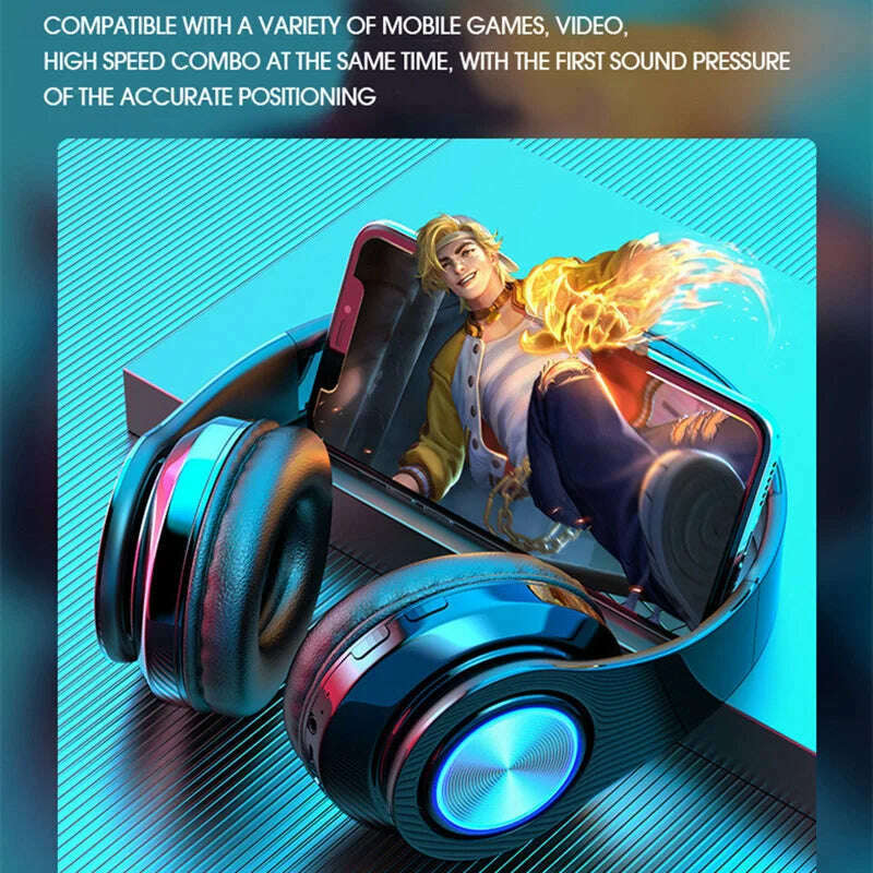 KIMLUD, Wireless Bluetooth Headset Foldable Headphones HiFi Stereo Earphone With Mic Support SD Card FM For Xiaomi Iphone Sumsamg Phone, KIMLUD Womens Clothes