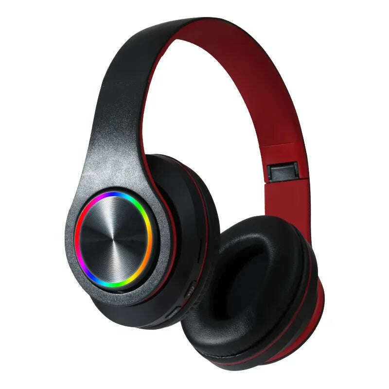 KIMLUD, Wireless Bluetooth Headset Foldable Headphones HiFi Stereo Earphone With Mic Support SD Card FM For Xiaomi Iphone Sumsamg Phone, Black red, KIMLUD APPAREL - Womens Clothes