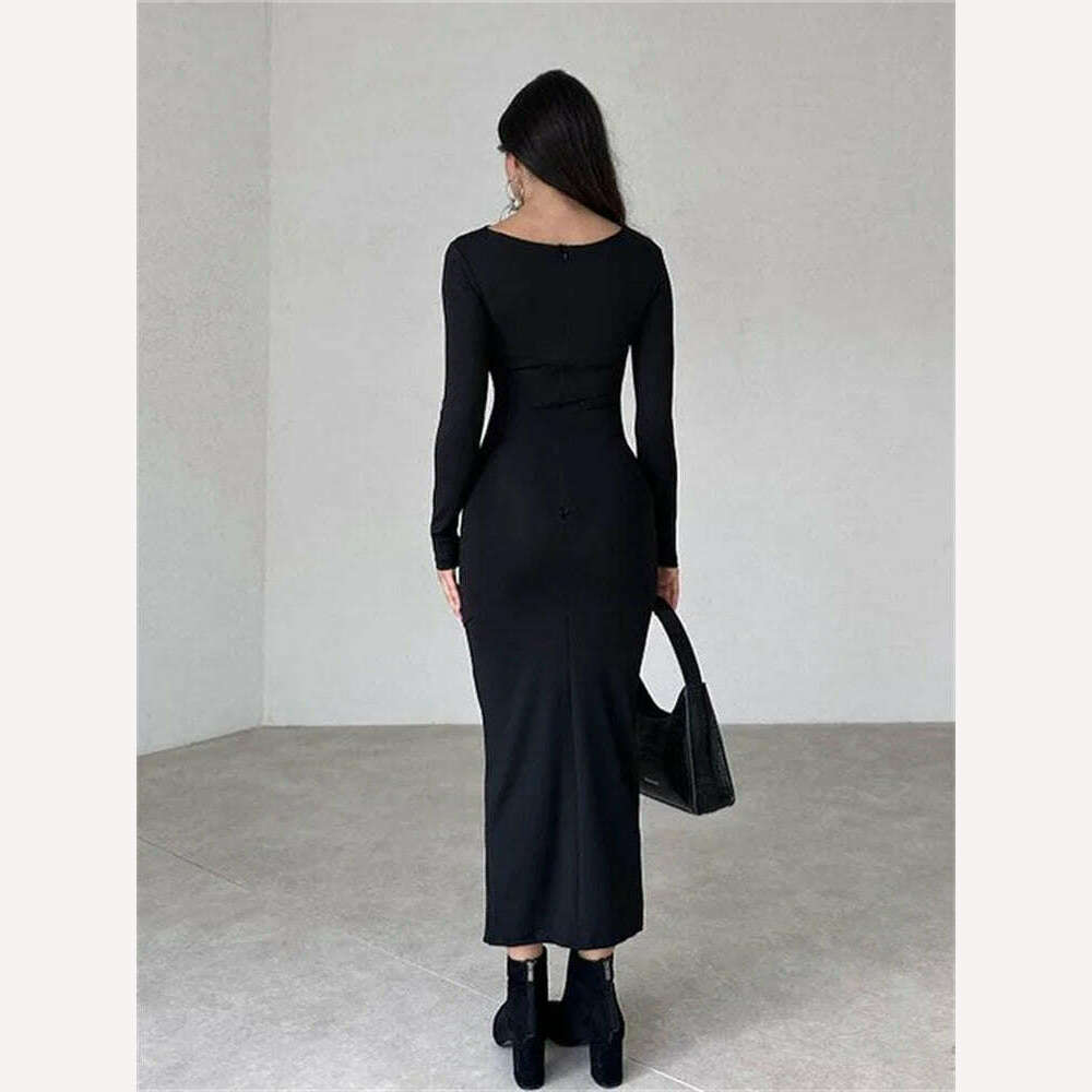 WJFZQ Molid Long Sleeve Slim Prom Birthday Midi Dresses Fashion Robe Ladies Elegant Ruched Party Evening Long Dress for Women - KIMLUD