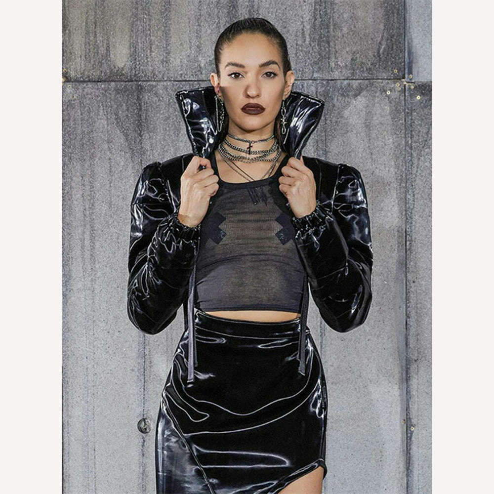 KIMLUD, WJFZQM Backless Short Bread Jacket Women Casual Street Wear Winter Solid Color High Necked Padded Cotton Coat Adjustment Buckle, KIMLUD Womens ClothesKIMLUD, WJFZQM Backless Short Bread Jacket Women Casual Street Wear Winter Solid Color High Necked Padded Cotton Coat Adjustment Buckle, Black / S, KIMLUD APPAREL - Womens Clothes