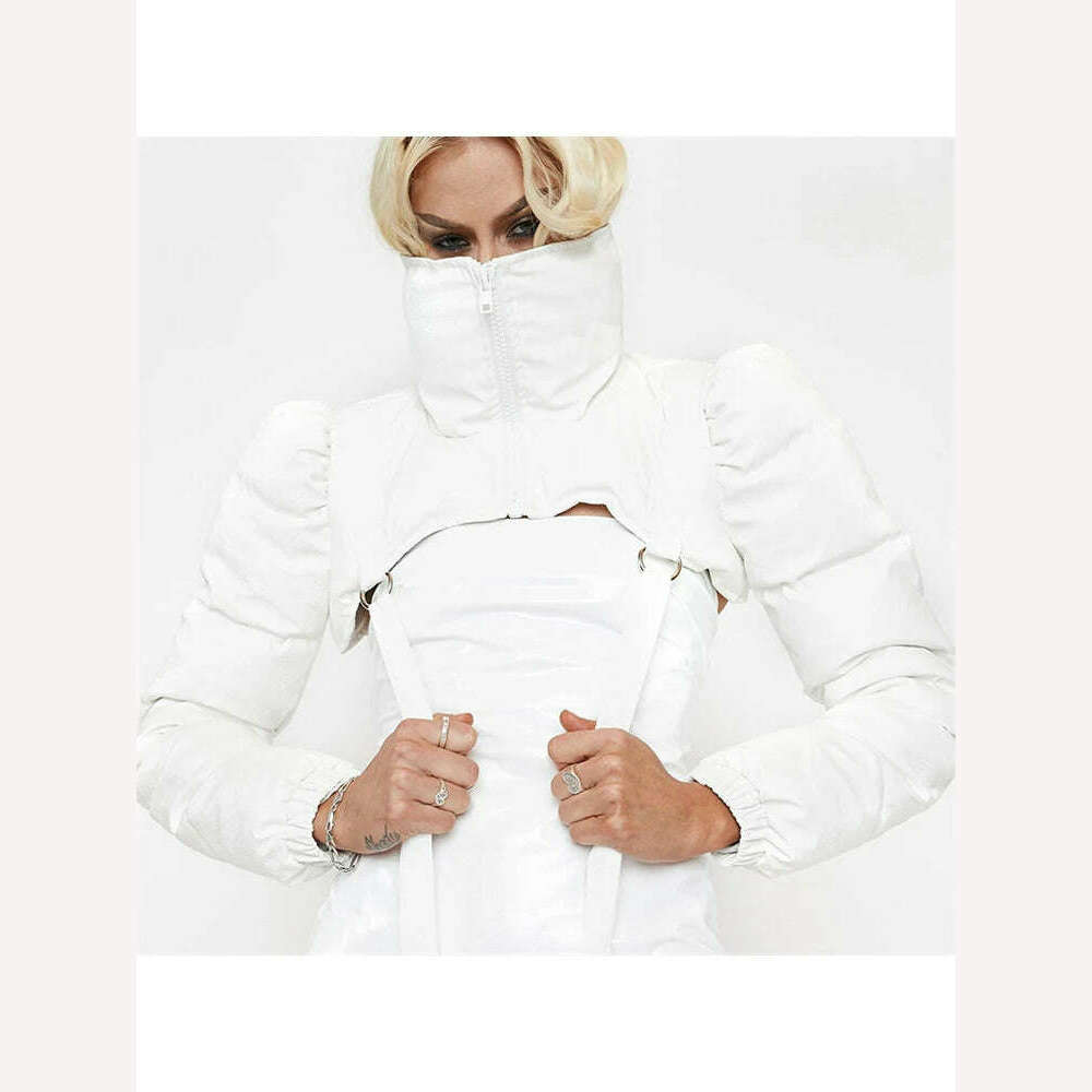 KIMLUD, WJFZQM Backless Short Bread Jacket Women Casual Street Wear Winter Solid Color High Necked Padded Cotton Coat Adjustment Buckle, KIMLUD Womens ClothesKIMLUD, WJFZQM Backless Short Bread Jacket Women Casual Street Wear Winter Solid Color High Necked Padded Cotton Coat Adjustment Buckle, White / S, KIMLUD APPAREL - Womens Clothes