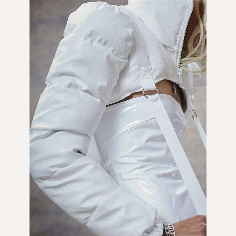 KIMLUD, WJFZQM Backless Short Bread Jacket Women Casual Street Wear Winter Solid Color High Necked Padded Cotton Coat Adjustment Buckle, KIMLUD Womens Clothes