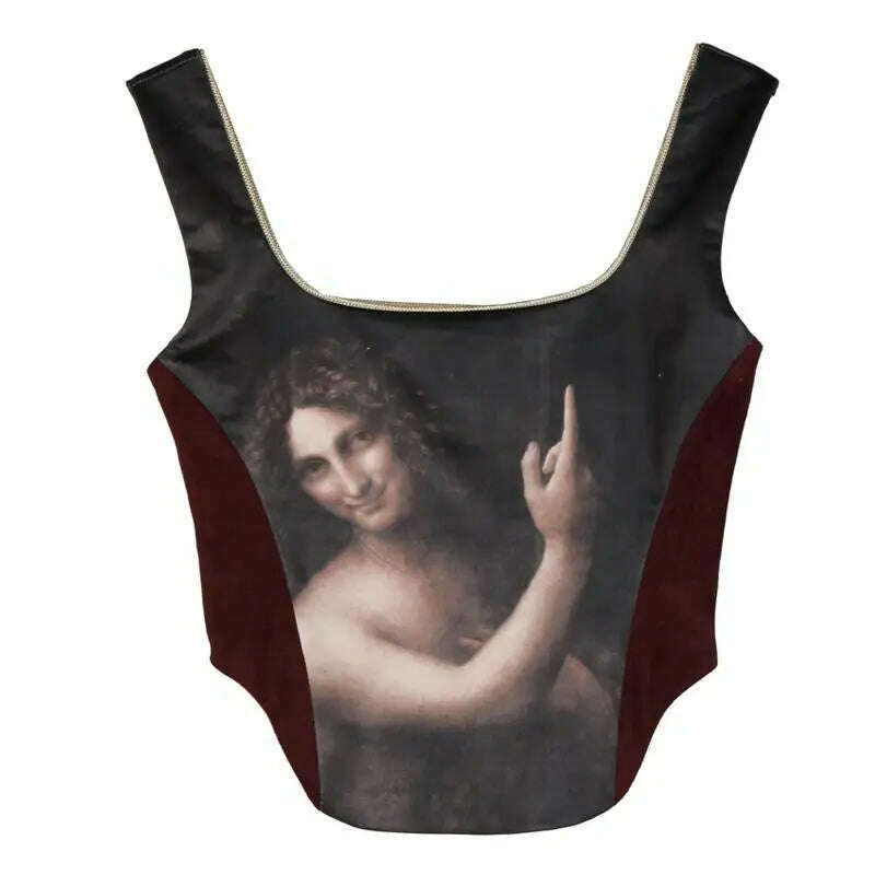 KIMLUD, Woman Tank Sleveless Women Vest Sexy Short Tops Retro Oil Painting Arc Hem All Match Woman Tops Slim Thin Vests 2022 Summer New, vest / S, KIMLUD APPAREL - Womens Clothes