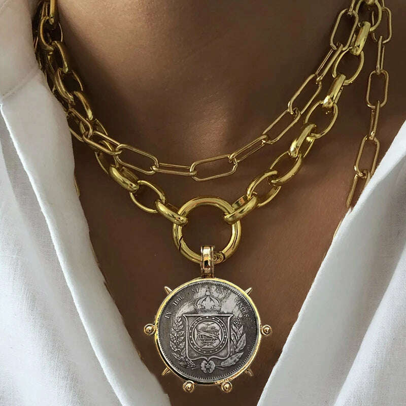 KIMLUD, Woman'S Ancient Coin charm Pendant Necklace Athena Original Design Gift For Woman Vintage Accessories Fine Jewelry, KIMLUD Womens Clothes
