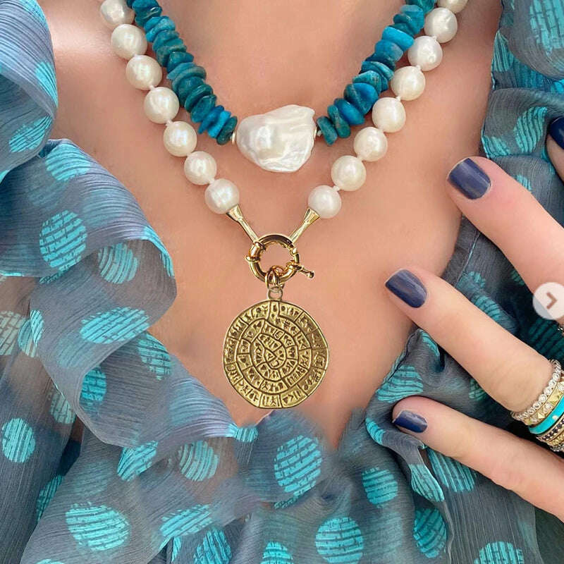 KIMLUD, Woman'S Ancient Coin charm Pendant Necklace Athena Original Design Gift For Woman Vintage Accessories Fine Jewelry, KIMLUD Womens Clothes
