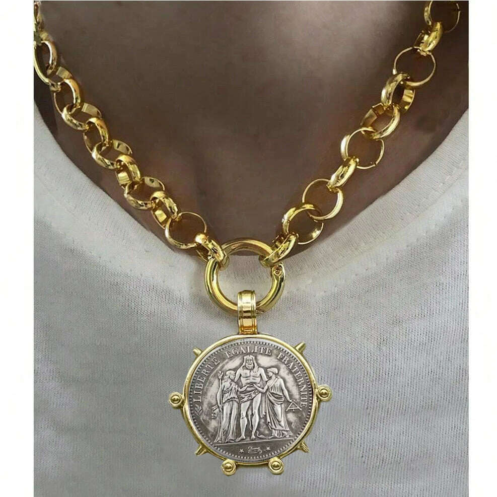 KIMLUD, Woman'S Ancient Coin charm Pendant Necklace Athena Original Design Gift For Woman Vintage Accessories Fine Jewelry, necklace 23, KIMLUD APPAREL - Womens Clothes
