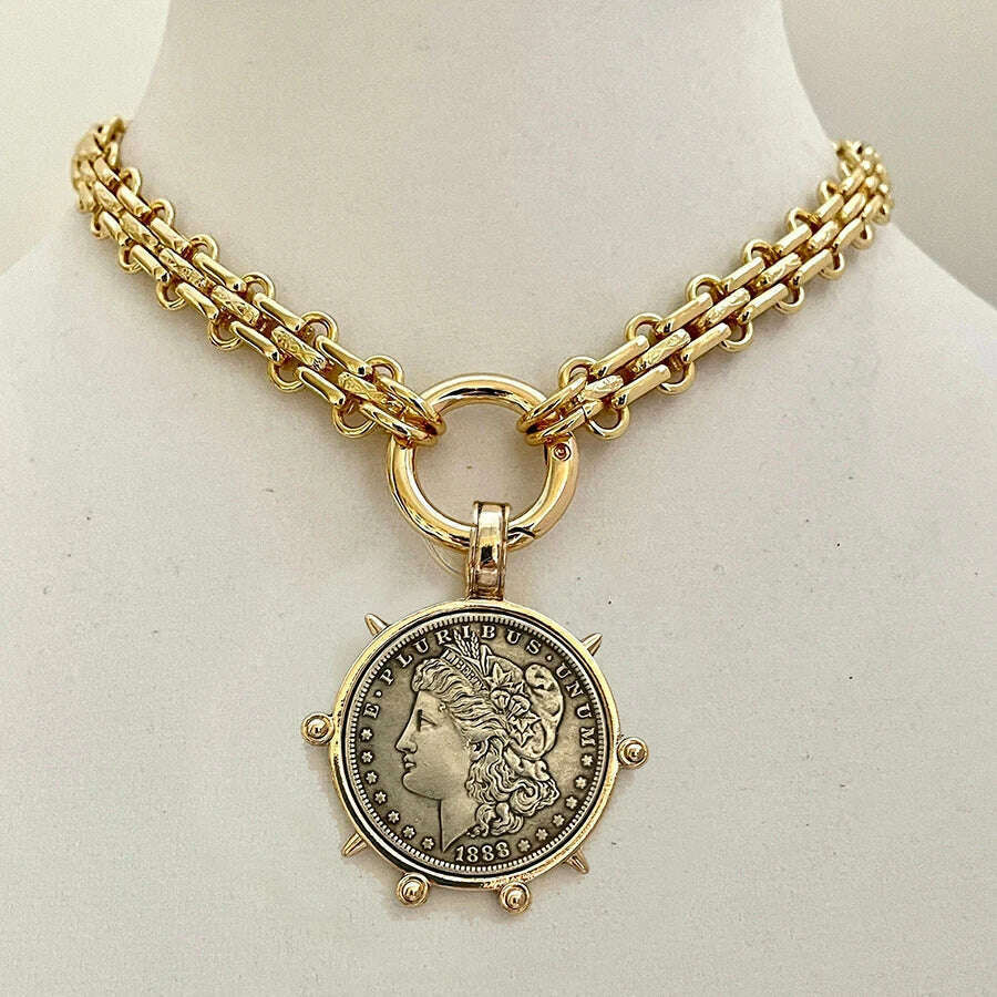 KIMLUD, Woman'S Ancient Coin charm Pendant Necklace Athena Original Design Gift For Woman Vintage Accessories Fine Jewelry, necklace 9, KIMLUD APPAREL - Womens Clothes