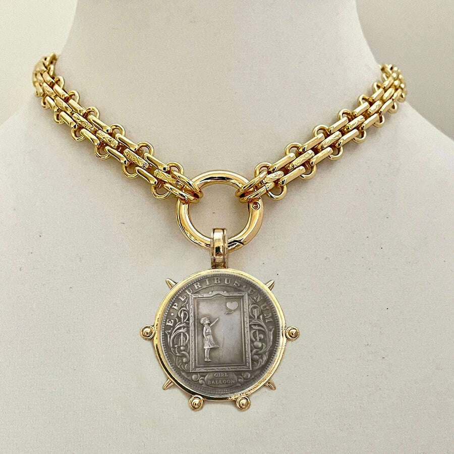 KIMLUD, Woman'S Ancient Coin charm Pendant Necklace Athena Original Design Gift For Woman Vintage Accessories Fine Jewelry, necklace 18, KIMLUD APPAREL - Womens Clothes