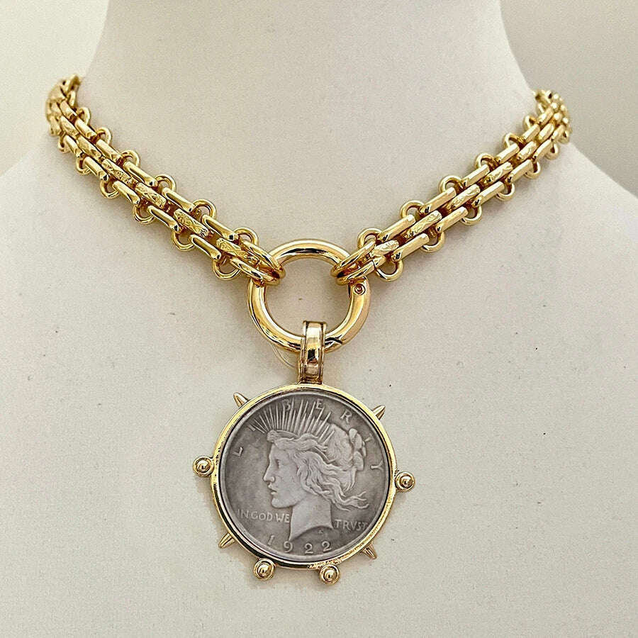 KIMLUD, Woman'S Ancient Coin charm Pendant Necklace Athena Original Design Gift For Woman Vintage Accessories Fine Jewelry, necklace 14, KIMLUD APPAREL - Womens Clothes