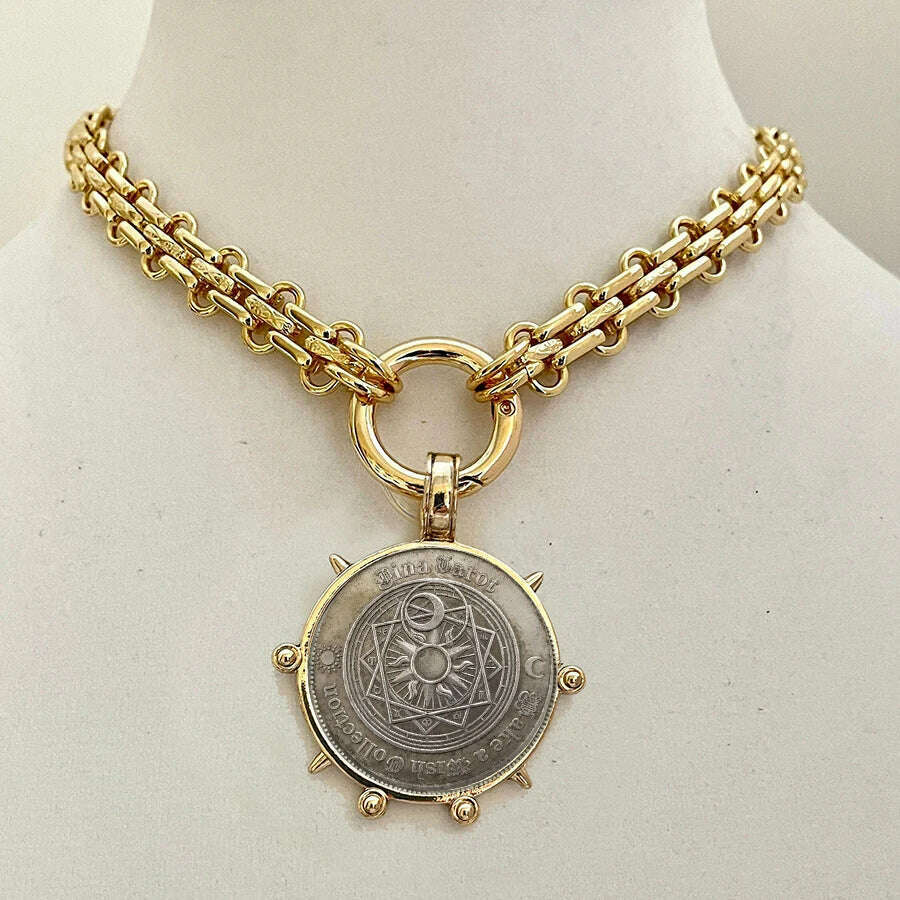KIMLUD, Woman'S Ancient Coin charm Pendant Necklace Athena Original Design Gift For Woman Vintage Accessories Fine Jewelry, necklace 20, KIMLUD APPAREL - Womens Clothes