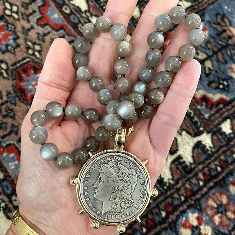KIMLUD, Woman'S Ancient Coin charm Pendant Necklace Athena Original Design Gift For Woman Vintage Accessories Fine Jewelry, natural stone, KIMLUD APPAREL - Womens Clothes