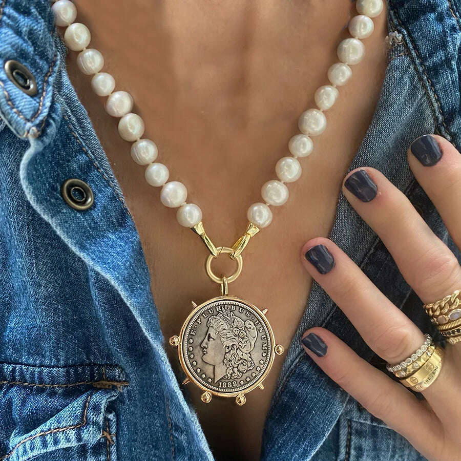 KIMLUD, Woman'S Ancient Coin charm Pendant Necklace Athena Original Design Gift For Woman Vintage Accessories Fine Jewelry, necklace 5, KIMLUD APPAREL - Womens Clothes
