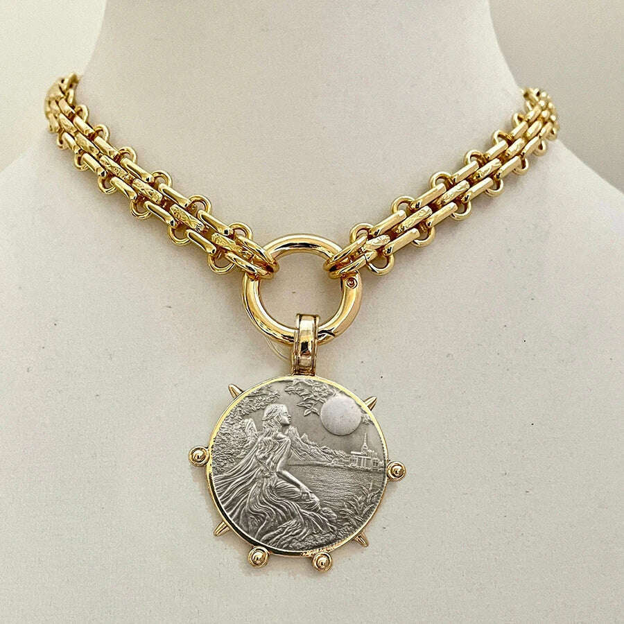 KIMLUD, Woman'S Ancient Coin charm Pendant Necklace Athena Original Design Gift For Woman Vintage Accessories Fine Jewelry, necklace 17, KIMLUD APPAREL - Womens Clothes