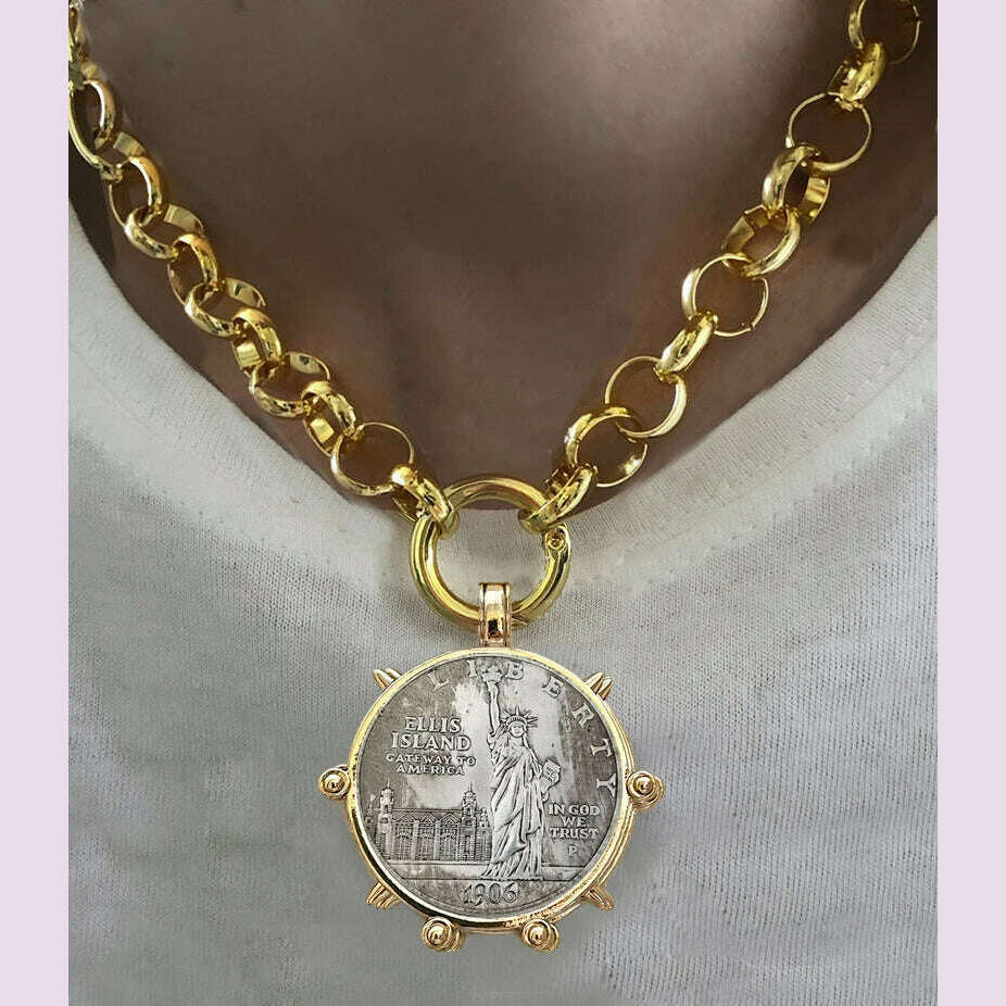 KIMLUD, Woman'S Ancient Coin charm Pendant Necklace Athena Original Design Gift For Woman Vintage Accessories Fine Jewelry, necklace 25, KIMLUD APPAREL - Womens Clothes