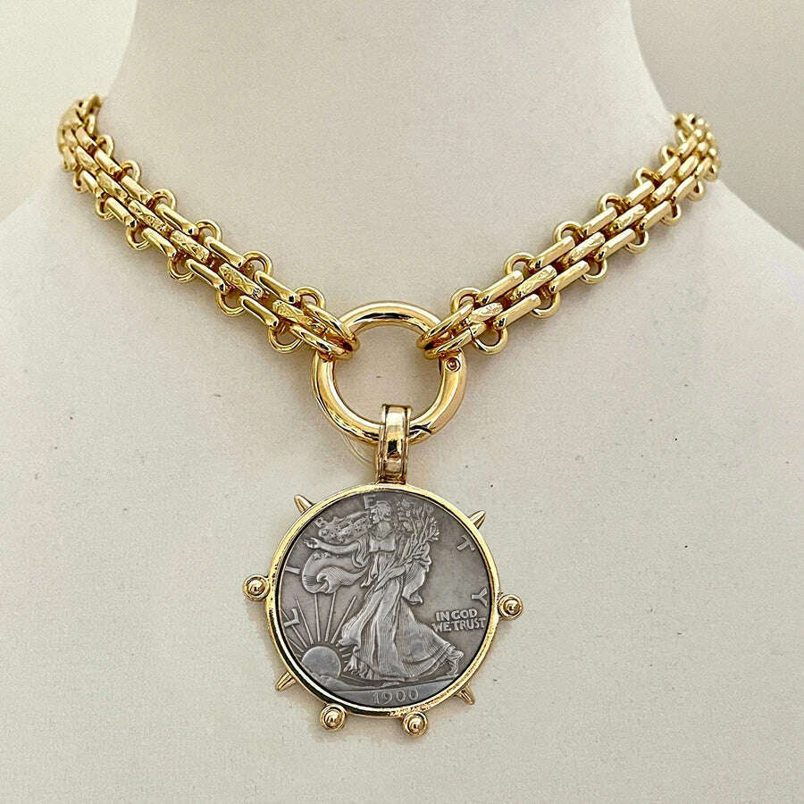 KIMLUD, Woman'S Ancient Coin charm Pendant Necklace Athena Original Design Gift For Woman Vintage Accessories Fine Jewelry, necklace 11, KIMLUD APPAREL - Womens Clothes