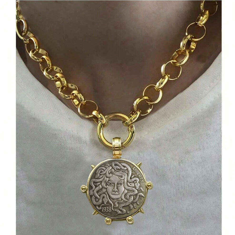 KIMLUD, Woman'S Ancient Coin charm Pendant Necklace Athena Original Design Gift For Woman Vintage Accessories Fine Jewelry, necklace 27, KIMLUD APPAREL - Womens Clothes