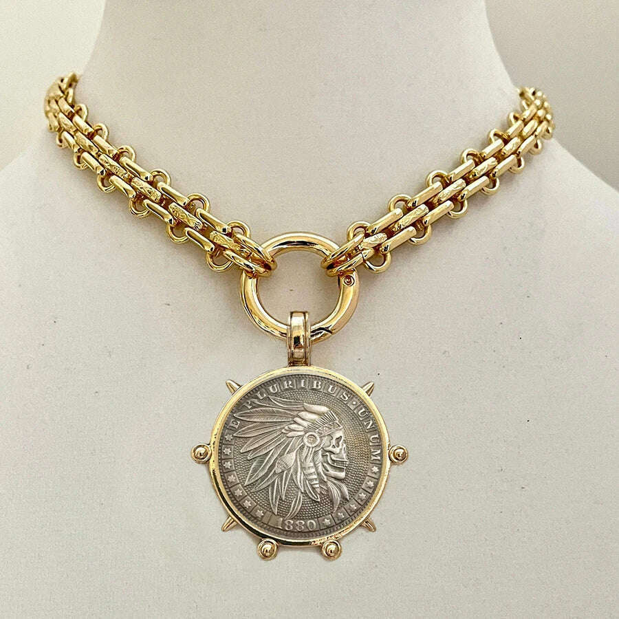 KIMLUD, Woman'S Ancient Coin charm Pendant Necklace Athena Original Design Gift For Woman Vintage Accessories Fine Jewelry, necklace 15, KIMLUD APPAREL - Womens Clothes