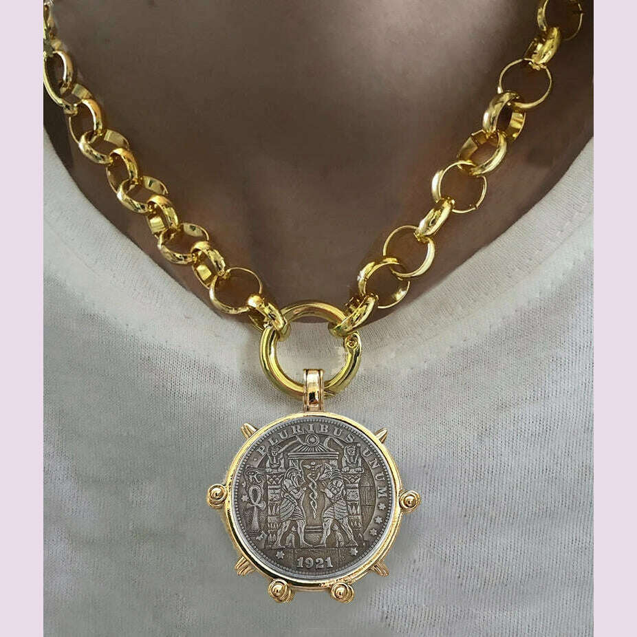KIMLUD, Woman'S Ancient Coin charm Pendant Necklace Athena Original Design Gift For Woman Vintage Accessories Fine Jewelry, necklace 19, KIMLUD APPAREL - Womens Clothes