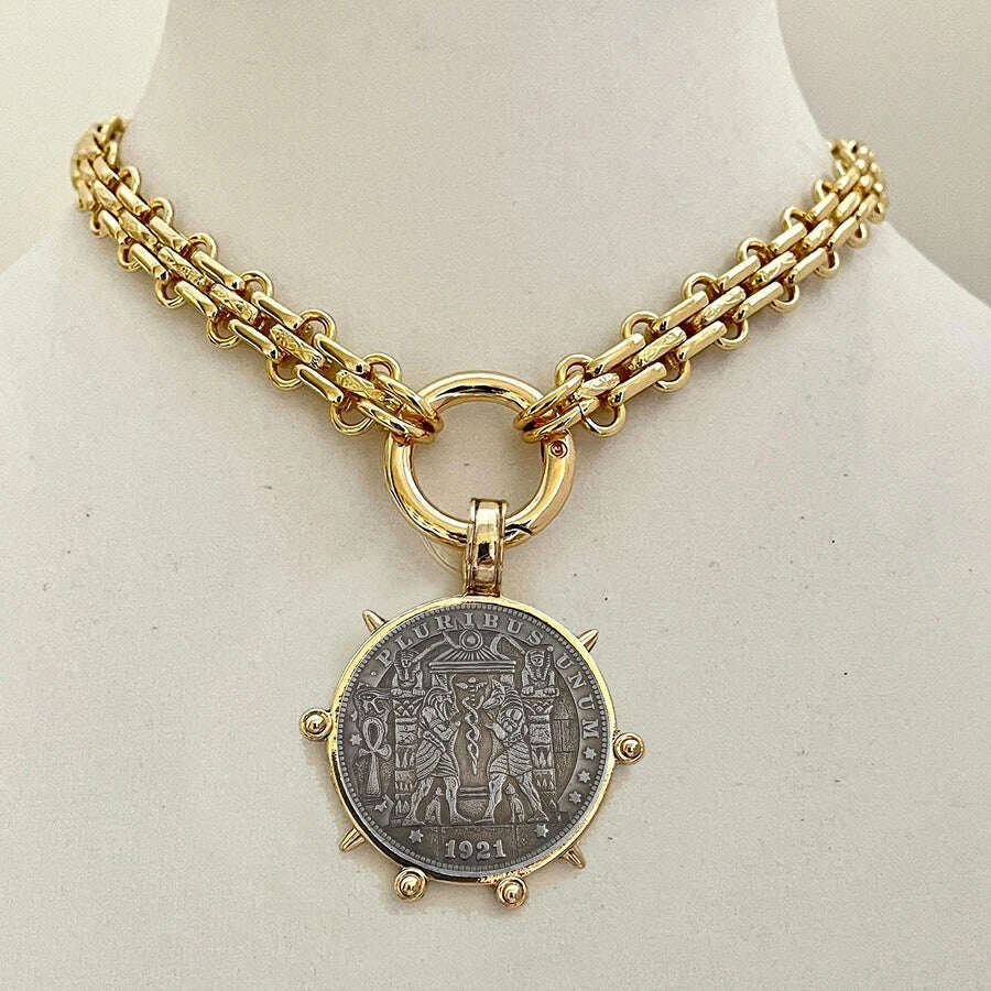 KIMLUD, Woman'S Ancient Coin charm Pendant Necklace Athena Original Design Gift For Woman Vintage Accessories Fine Jewelry, necklace 12, KIMLUD APPAREL - Womens Clothes