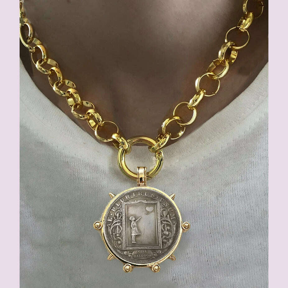 KIMLUD, Woman'S Ancient Coin charm Pendant Necklace Athena Original Design Gift For Woman Vintage Accessories Fine Jewelry, necklace 21, KIMLUD APPAREL - Womens Clothes