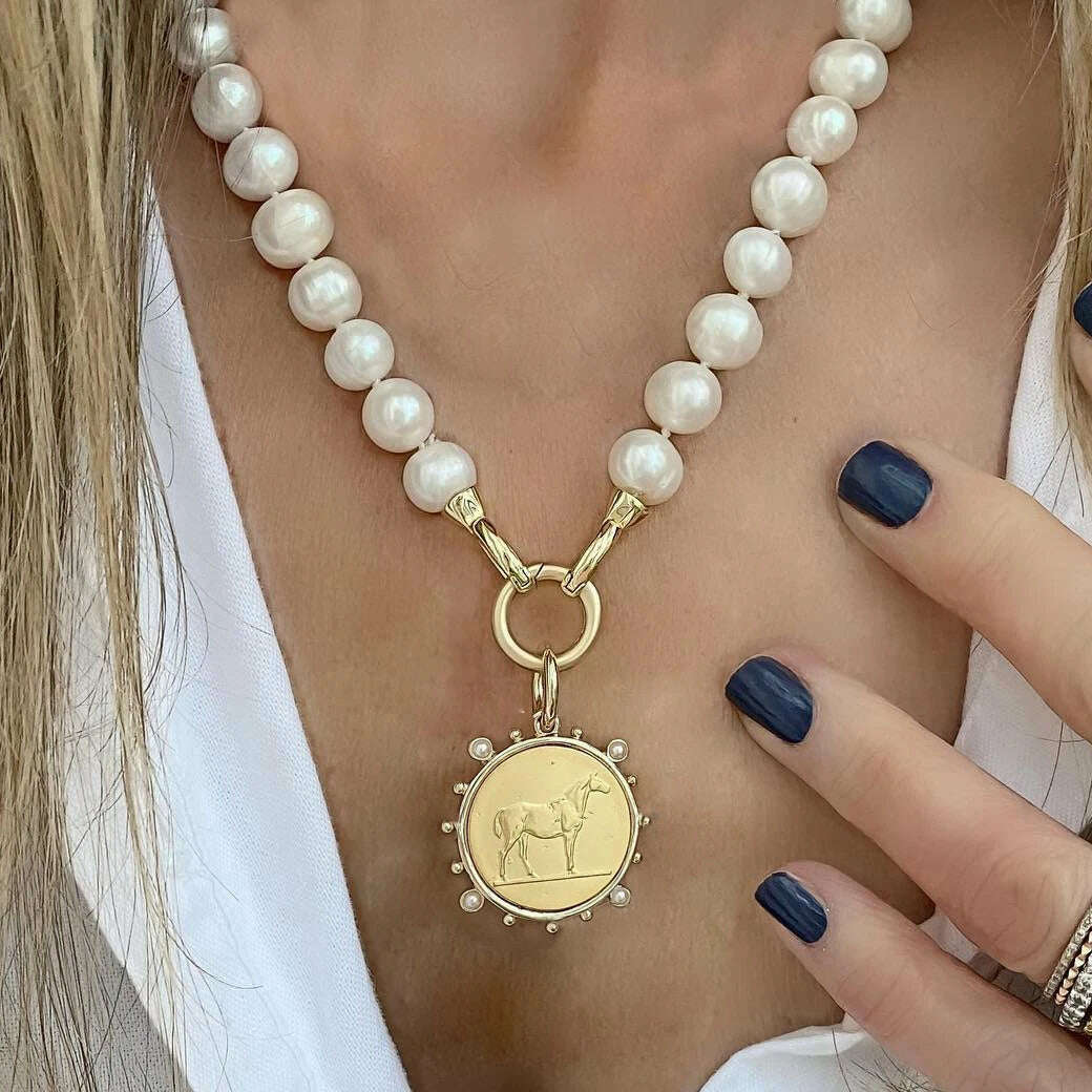 KIMLUD, Woman'S Ancient Coin charm Pendant Necklace Athena Original Design Gift For Woman Vintage Accessories Fine Jewelry, glass pearl 1, KIMLUD APPAREL - Womens Clothes
