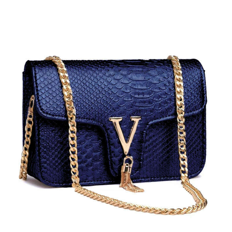 KIMLUD, Women Alligator Crocodile Pattern Crossbody Bags 2022 Luxury Brand Lady Chain Shoulder Bag Gold Orange Blue Handbag Totes Clutch, dark blue, KIMLUD Womens Clothes