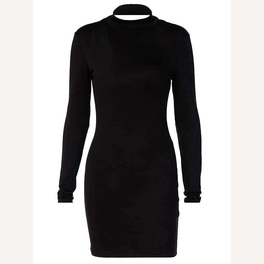 KIMLUD, Women Autumn Long Sleeve Bodycon Soild Backless Slim Evening Prom Package Hip Mini Dress 2023 Female Clothing Streetwear 8755, KIMLUD Womens Clothes
