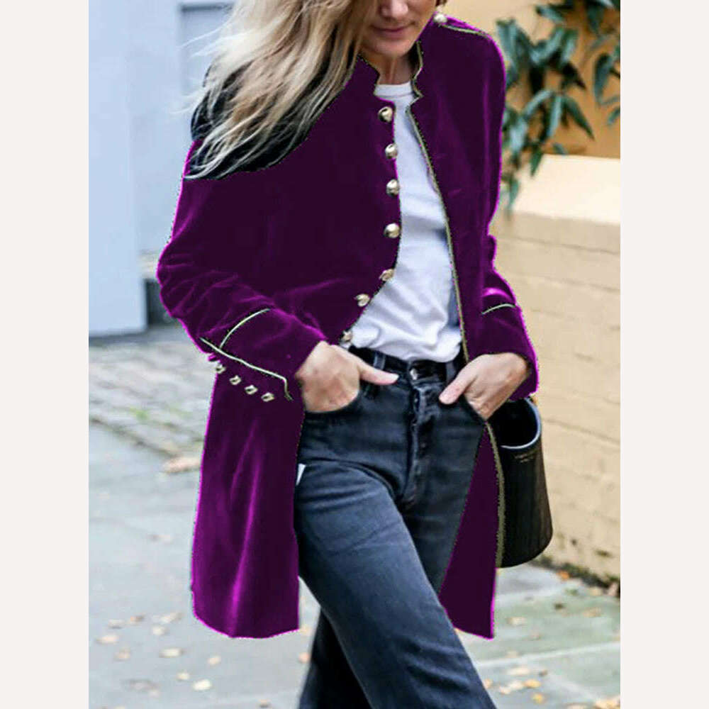 Women Autumn Winter Warm Velvet Jackets Female Streetwear Loose Casual Long Sleeve Coat Patchwork Multiple Buttons Solid Outwear - KIMLUD