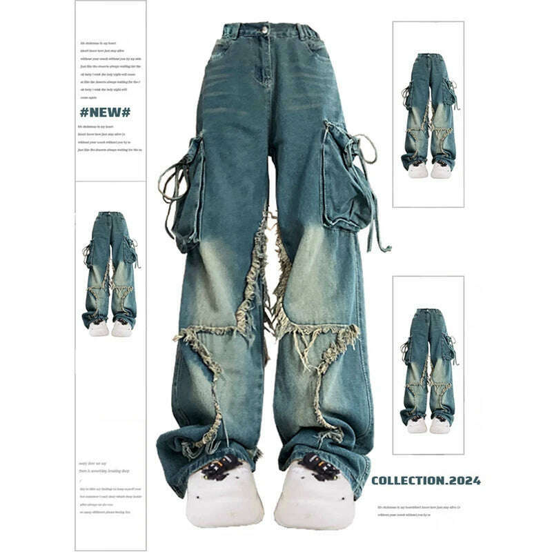 KIMLUD, Women Blue Cargo Jeans Baggy Vintage 90s Aesthetic High Waist Cowboy Pants Harajuku Denim Trousers Y2k Trashy 2000s Clothes 2024, KIMLUD Womens Clothes