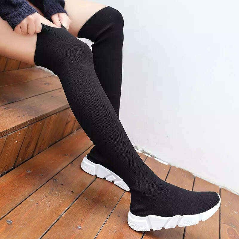 KIMLUD, Women Boots Over the Knee Socks Shoes 2020 New Female Fashion Flat Shoes Autumn Winter long Boot for Women Body Shaping Sneakers, KIMLUD Womens Clothes
