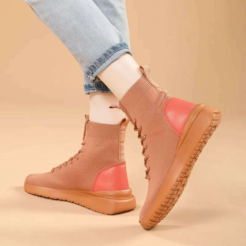 KIMLUD, Women Boots Over the Knee Socks Shoes 2020 New Female Fashion Flat Shoes Autumn Winter long Boot for Women Body Shaping Sneakers, KIMLUD Womens Clothes