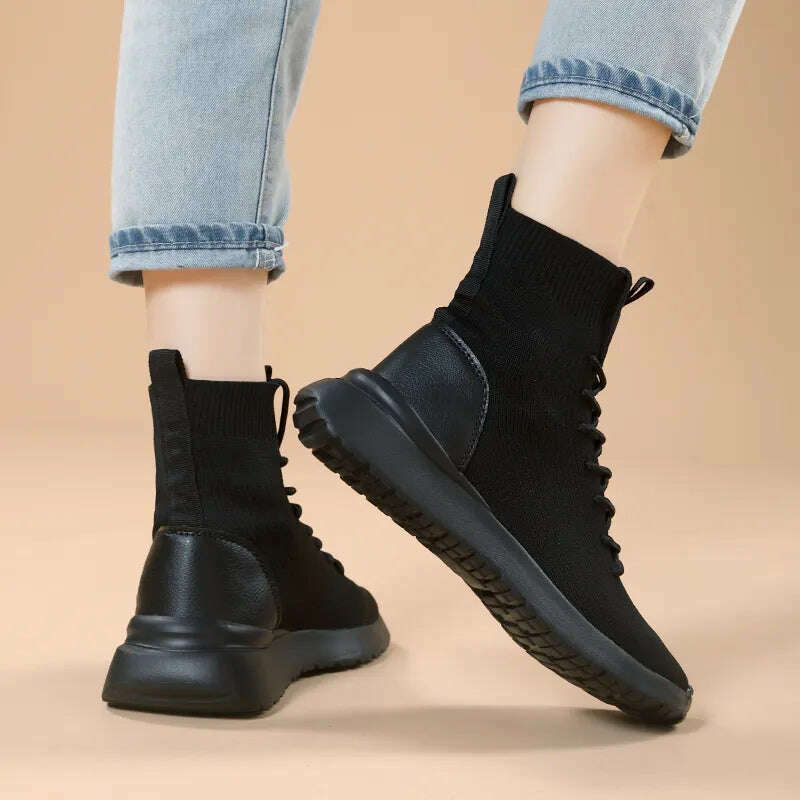 KIMLUD, Women Boots Over the Knee Socks Shoes 2020 New Female Fashion Flat Shoes Autumn Winter long Boot for Women Body Shaping Sneakers, KIMLUD Womens Clothes