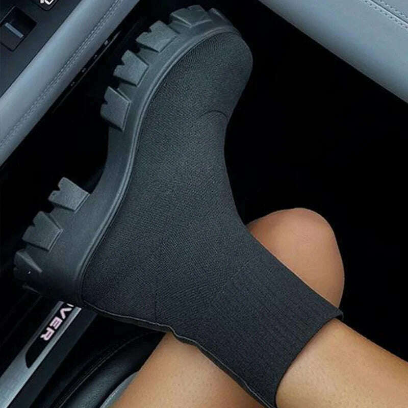 Women Boots Short Knitting Platform Boots Autumn Winter Shoes For Women Ankle Boots Heels White Winter Botas Mujer - KIMLUD