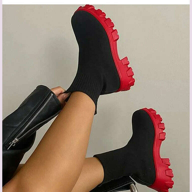 Women Boots Short Knitting Platform Boots Autumn Winter Shoes For Women Ankle Boots Heels White Winter Botas Mujer - KIMLUD