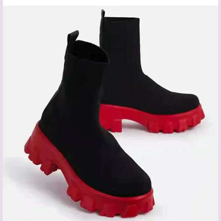 Women Boots Short Knitting Platform Boots Autumn Winter Shoes For Women Ankle Boots Heels White Winter Botas Mujer - KIMLUD