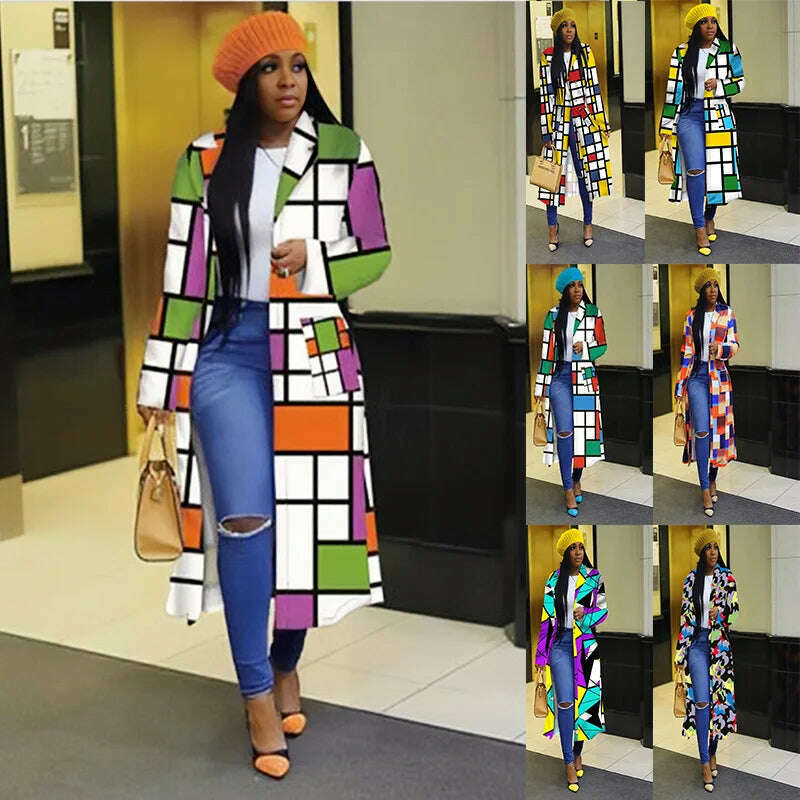KIMLUD, Women Casual Loose Printing Overcoat Female Patchwork Spring Full Sleeve Long Coat 2023 Vintage Style Elegant Streetwear, KIMLUD Womens Clothes